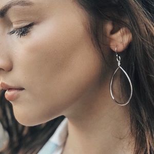 Silver Teardrop Dangle Hoop Pierced Earrings